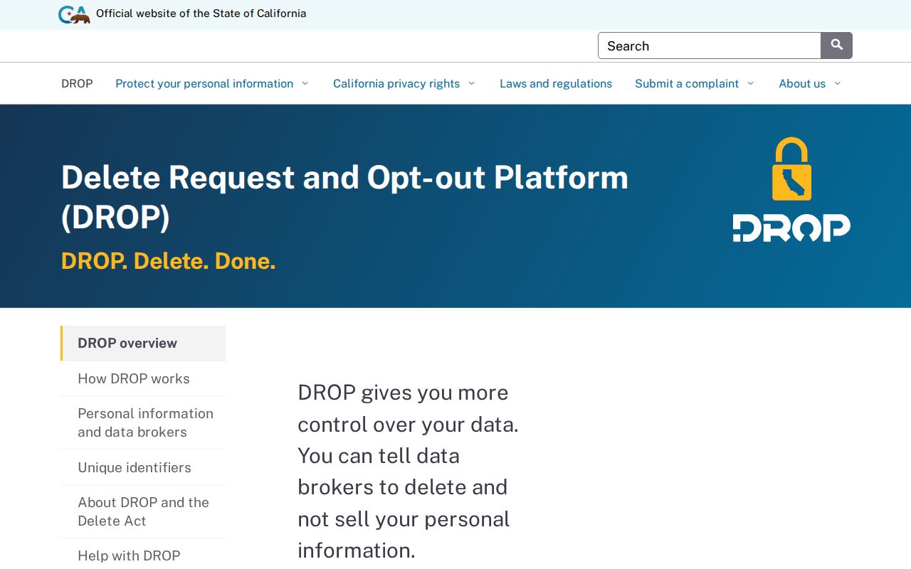 Hercules neighbors California DROP privacy request portal