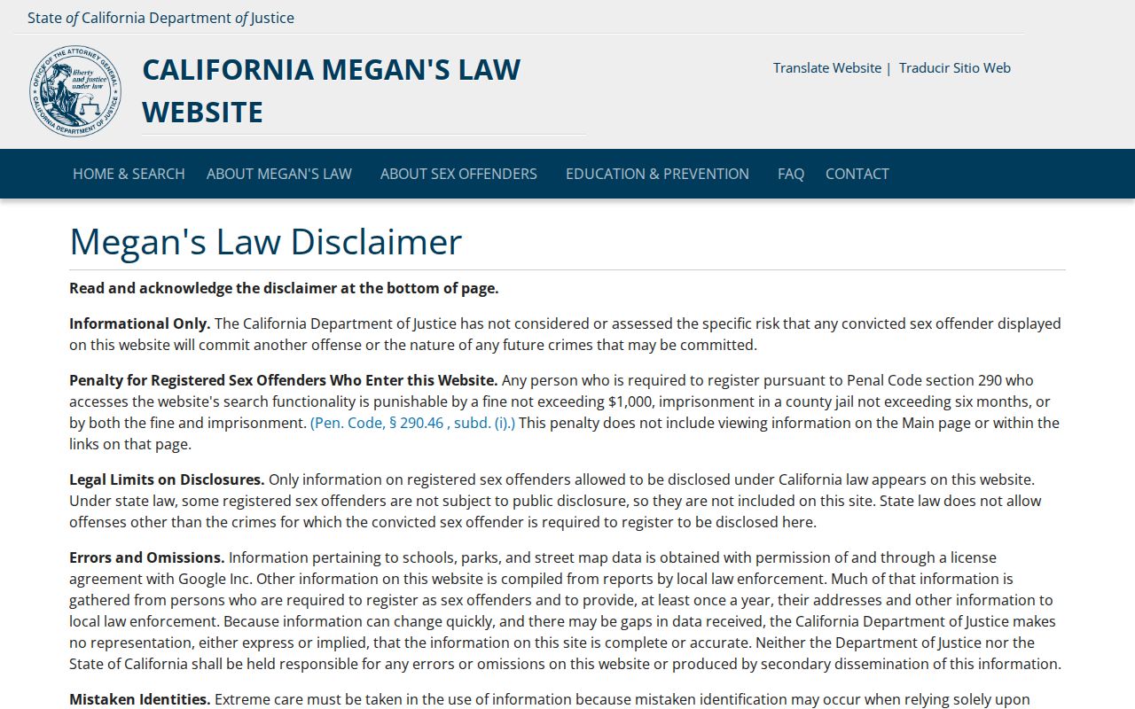 Hercules resident lookup California Megan's Law registry search