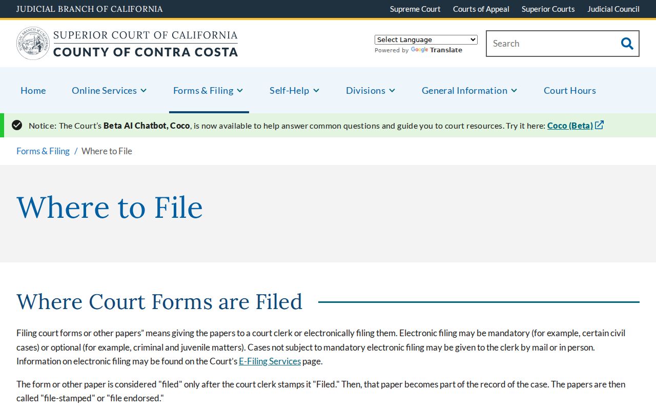 Hercules ZIP code directory Contra Costa court filing locations